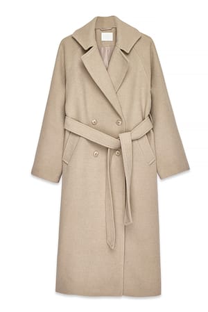 Taupe Klassieke jas van wolmix met riem