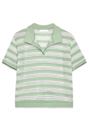 Green Stripe Oberteil mit Kragen und kurzen Ärmeln