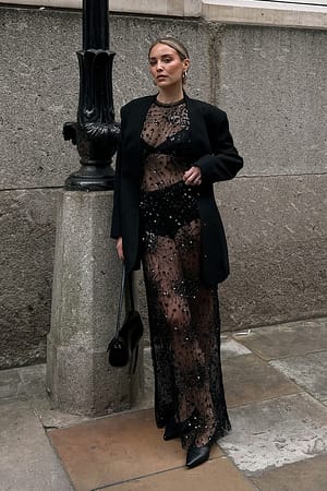 Black ärmelloses Maxikleid mit Pailletten