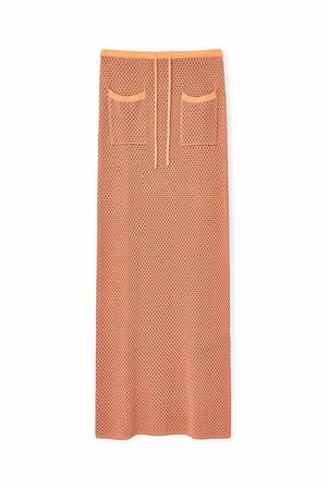 Burnt Orange Contrast Detail Crochet Knitted Maxi Skirt