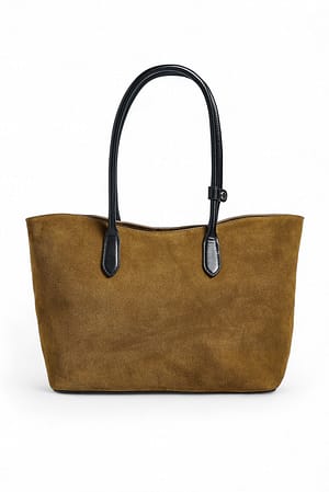Tan Sac à main en daim à lanière contrastante