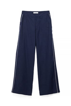 Navy Straight Mid Waist Cotton Trousers