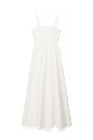 White Cotton Tie Detail Maxi Dress