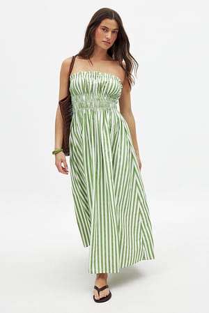 Stripe Vestido midi de rizo de algodón palabra de honor