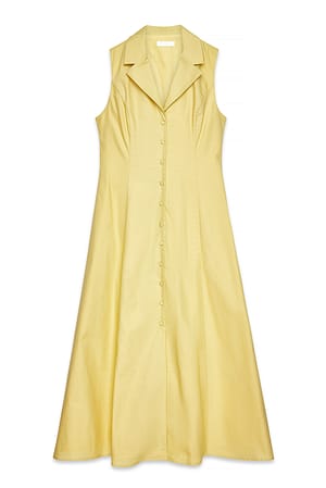 Light Yellow Cotton Buttoned Midi Dress
