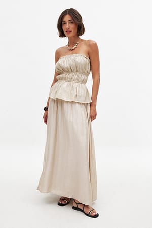 Beige Cotton Flowy Long Skirt