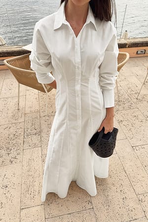 White Vestido maxi de algodón plisado