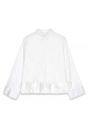 White Baumwollshirt mit Rüschen am Saum