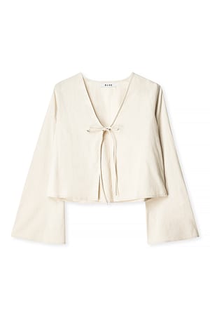 Beige Cotton Tie Front Blouse