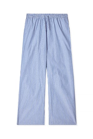 Blue Stripe Cotton Wide Elastic Waist Pants