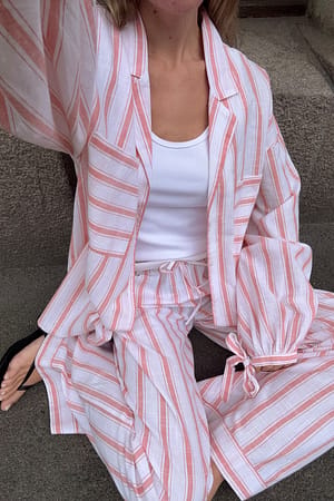 Pink/White Vid bukse i bomull med middels liv