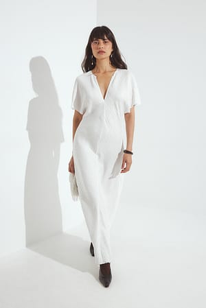 Cream Crinkle Maxikleid mit kurzen Ärmeln