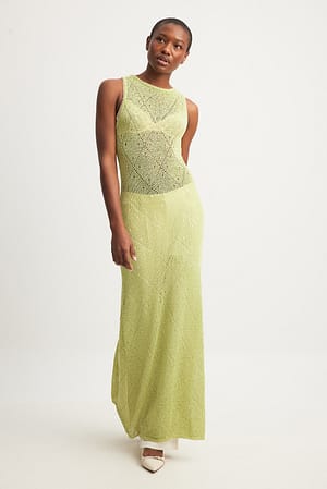 Green Crochet Knitted Midi Dress