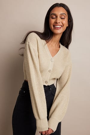 Champagne Kurze Lurex-Strickjacke