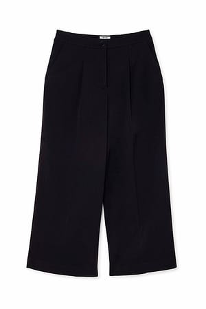 Black Cropped Straight Suit Pants