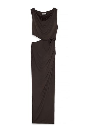 Brown Cut Out Detail Midi Dress
