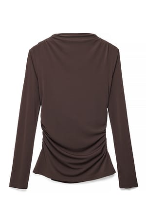 Brown Cut Out Draped Long Sleeve Top