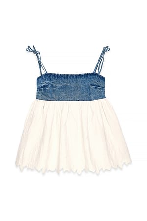 White Oberteil mit Denim-Detail