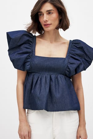 Blue Denim top met volant