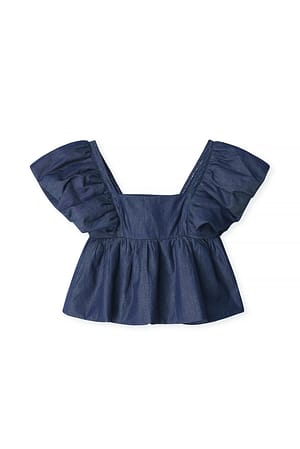 Blue Denim-Top mit Volant