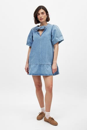 Blue Miniklänning i denim med knytning