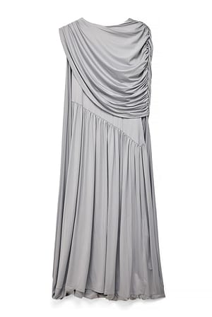 Grey Draped Balloon Hem Maxi Dress