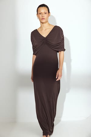 Brown Draped Cape Maxi Dress