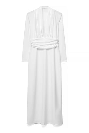 White Draped Jersey Maxi Dress