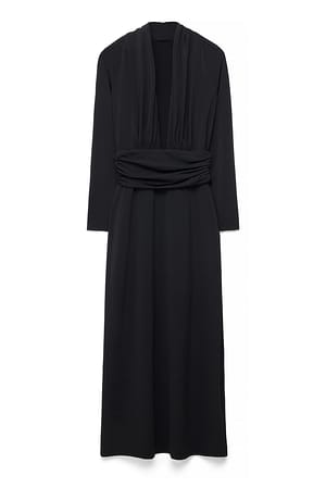 Black Draped Jersey Maxi Dress