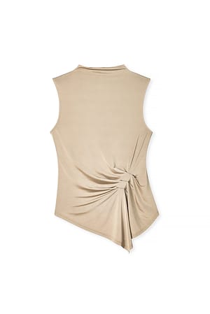 Taupe Draped Jersey Sleeveless Top