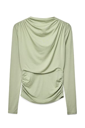 Khaki Gedrapeerde jersey top met lange mouwen