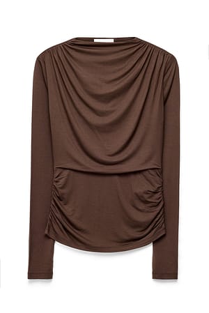 Light Brown Gedrapeerde jersey top met lange mouwen