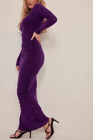 Purple Gedrapeerde jurk met lange mouwen