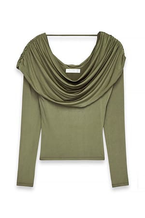 Olive Green Draped Long Sleeve Top