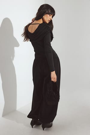 Black Draperet top med lange ærmer