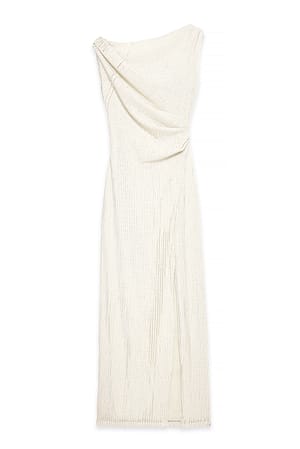 Beige drapiertes Maxikleid