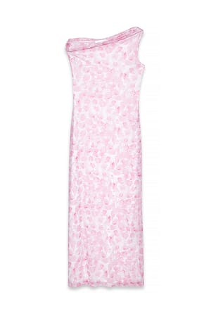Pink Print Drapiertes Maxikleid aus Mesh