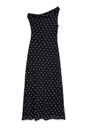 White/Black Dot Draperad maxiklänning i mesh