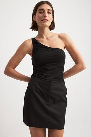 Black Drapiertes Mesh-Oberteil