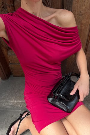 Fuchsia Pink Draped Mini Dress