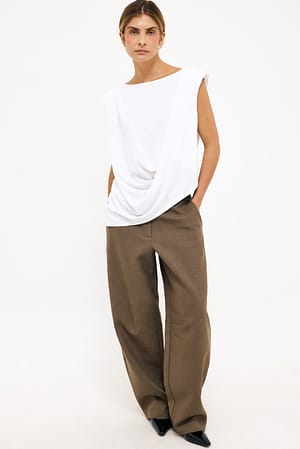 White Draped Sharp Shoulder Top