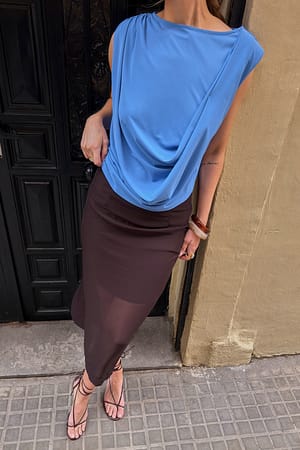 Blue Draped Sharp Shoulder Top