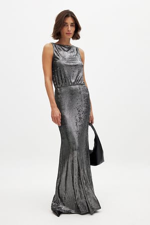 Silver Skinnende drapert kjole