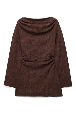 Brown Draped Structured Long Sleeve Top
