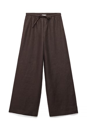 Brown Pantalon de lin à cordon de serrage
