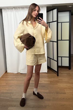 Light Yellow Drawstring Linen Shorts