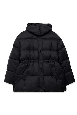 Black gefütterte Jacke mit Kordelzug