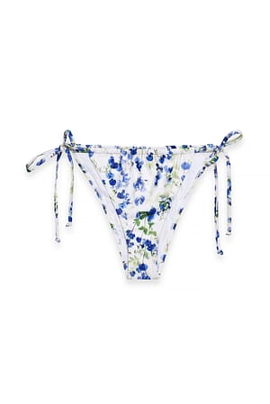 Blue Flower Print Bikinitrosa med knyt och hög benskärning