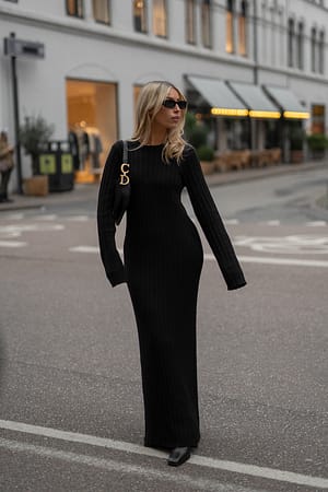 Black Maxi-jurk met ribgebreide details