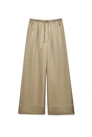 Taupe Elastic Waist Mid Rise Satin Pants